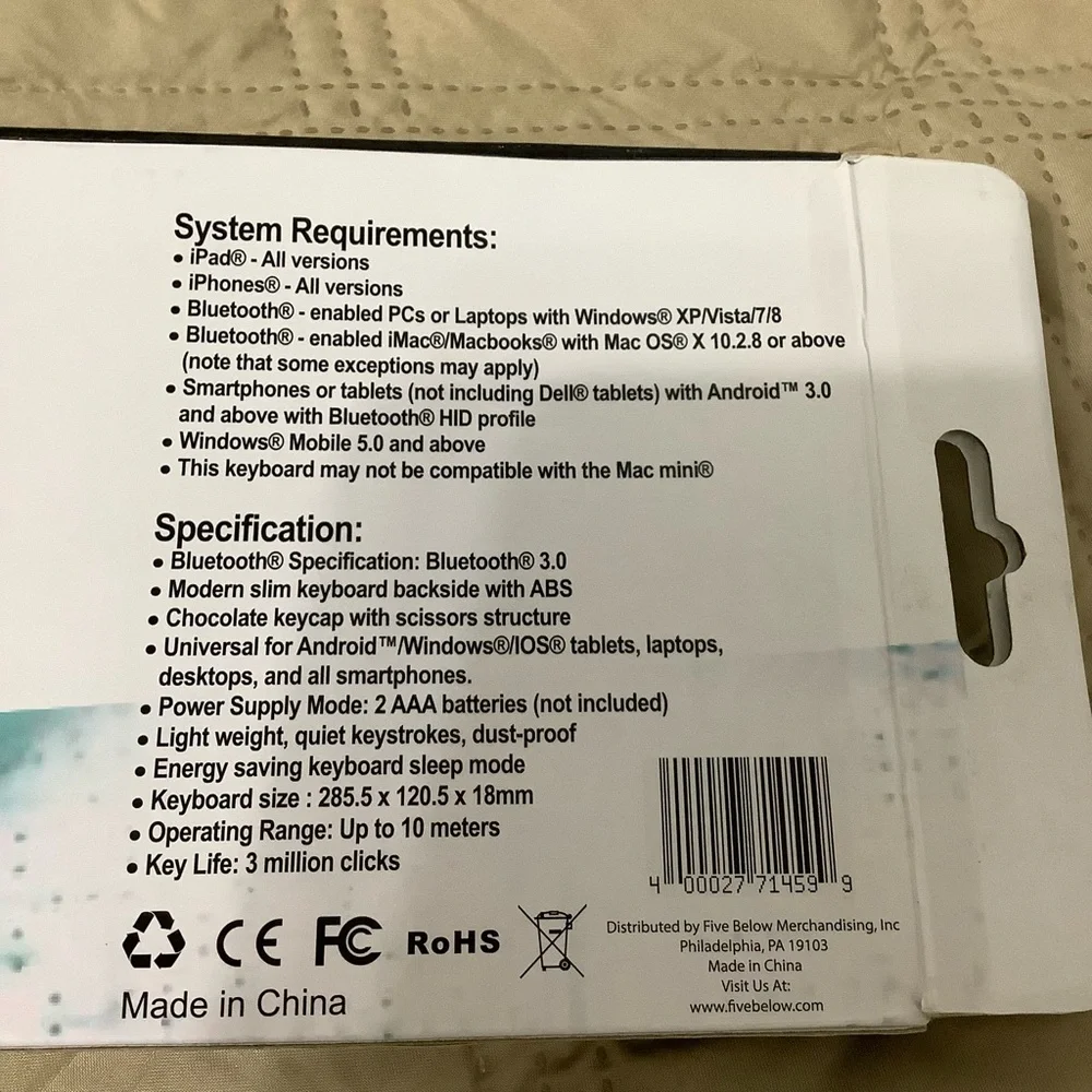 Bluetooth Wireless Keyboard Black. Open box. (B301)